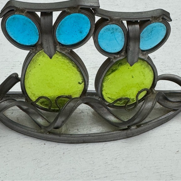 Adorable Stained Glass Sun Catcher Owls Window Lead Metal Vintage - Picture 3 of 12